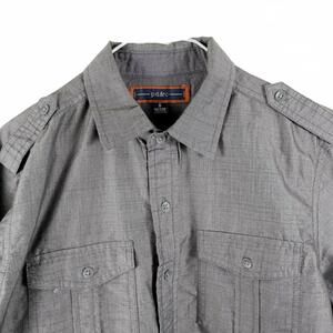 PD&C Mens Polyester Blend LS Button Up Black Finely Dotted Dress Shirt Small